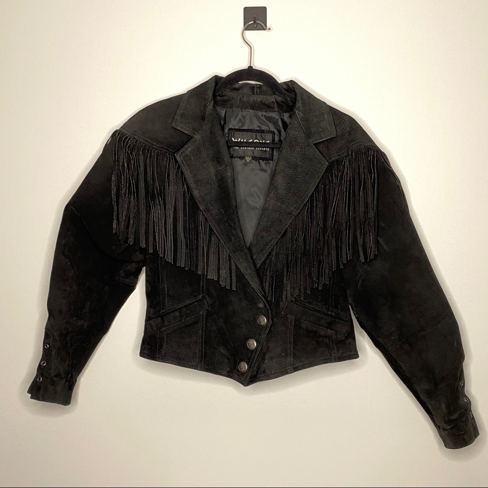 VTG Wilsons Leather Black Suede Fringe Jacket